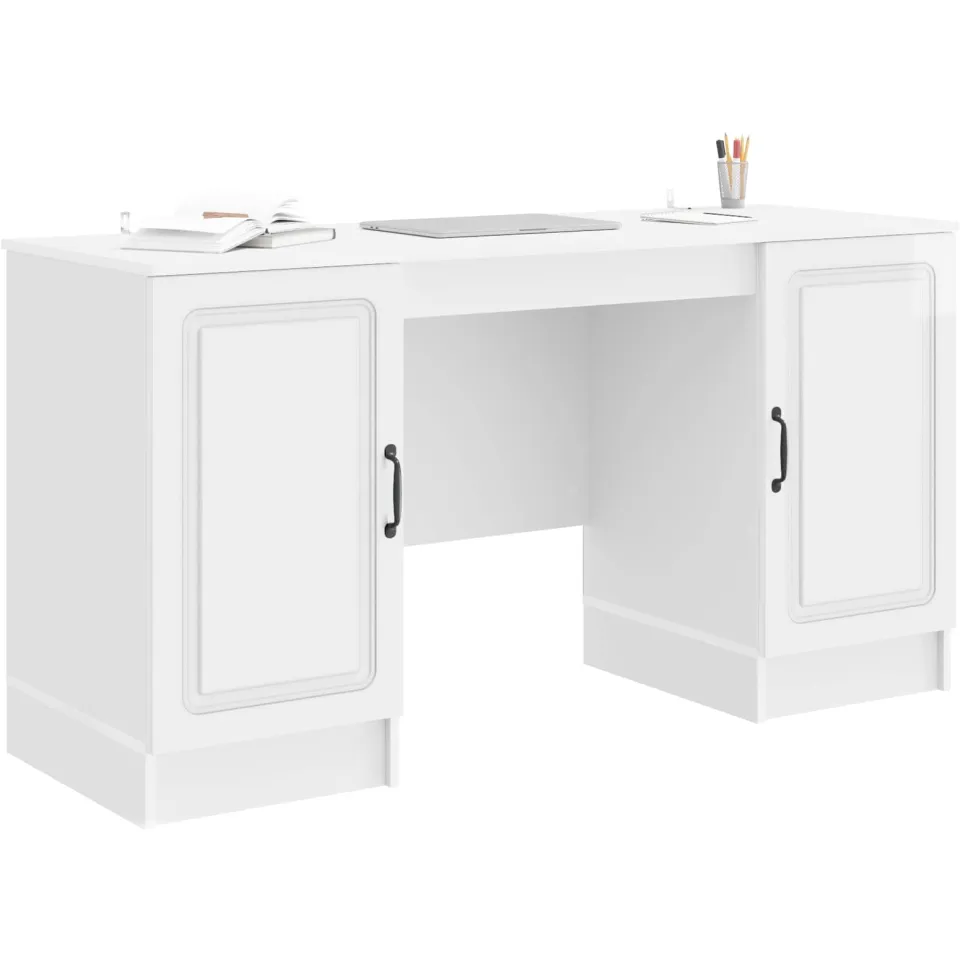 vidaXL Bureau Hoogglans Wit 142,5 x 50 x 75 cm Bewerkt hout