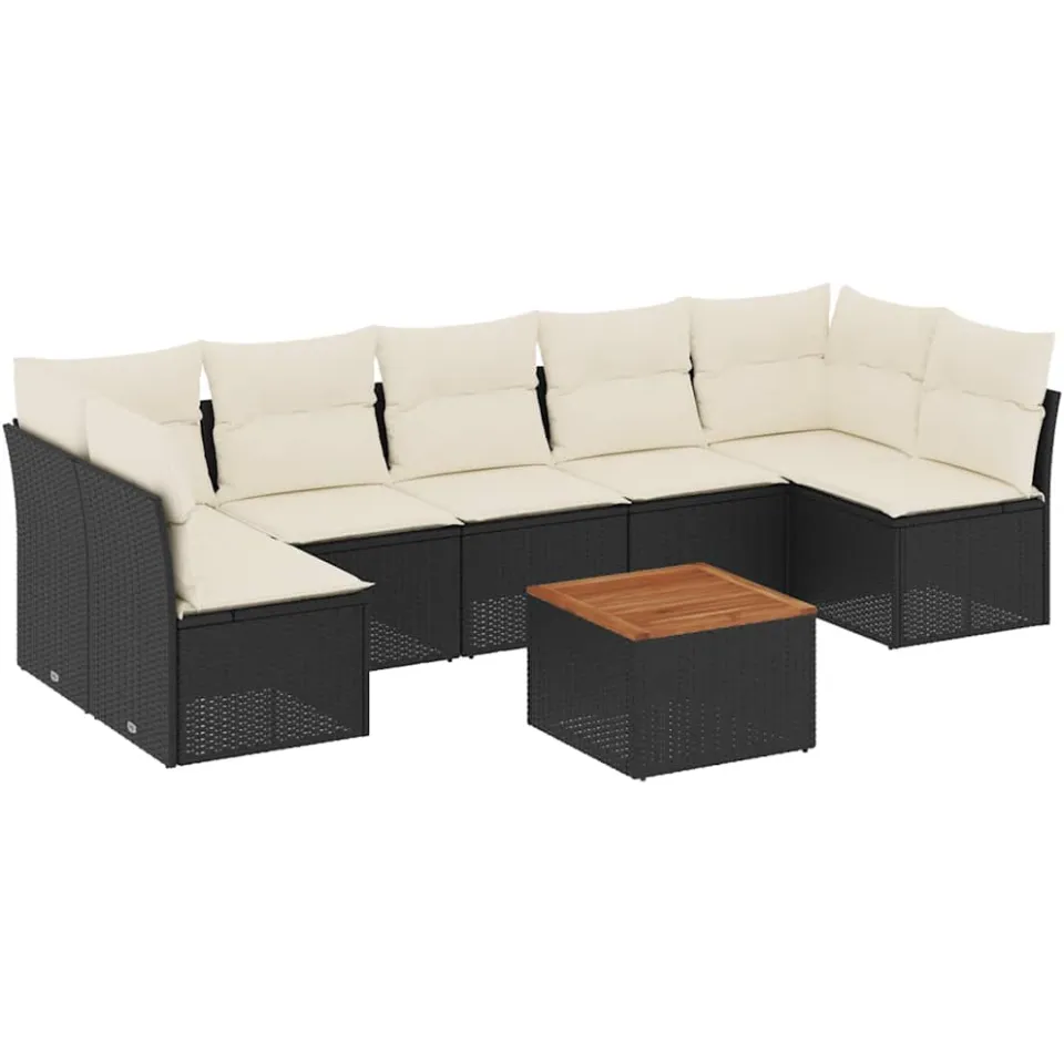 vidaXL 8-delige Loungeset met kussens poly rattan zwart, foto 3