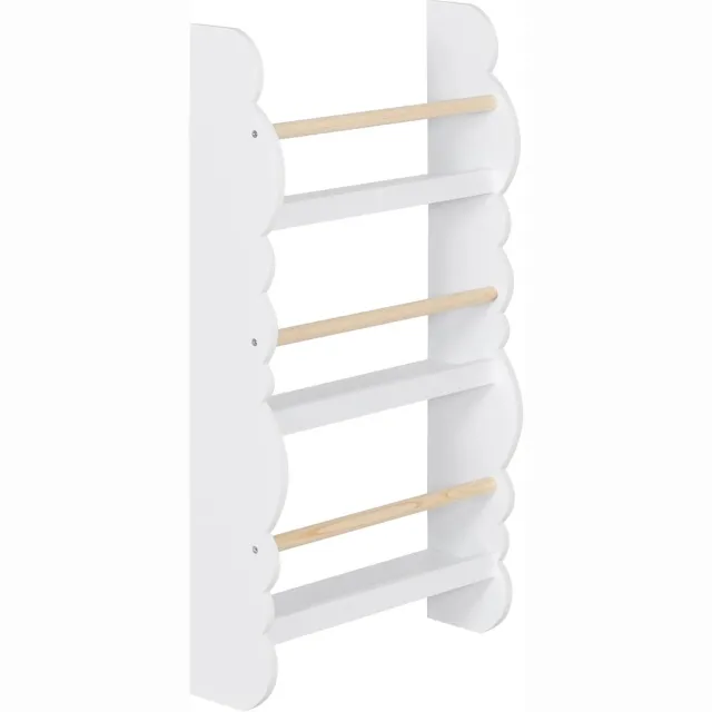 Klarven Kinderboekenplank Wit - 3 planken - Kinderen pakken zelf boeken, Wandmontage, Veilige eco-verf - Open opberging Montessori-stijl - B 42,5 x D 14,5 x H 80 cm