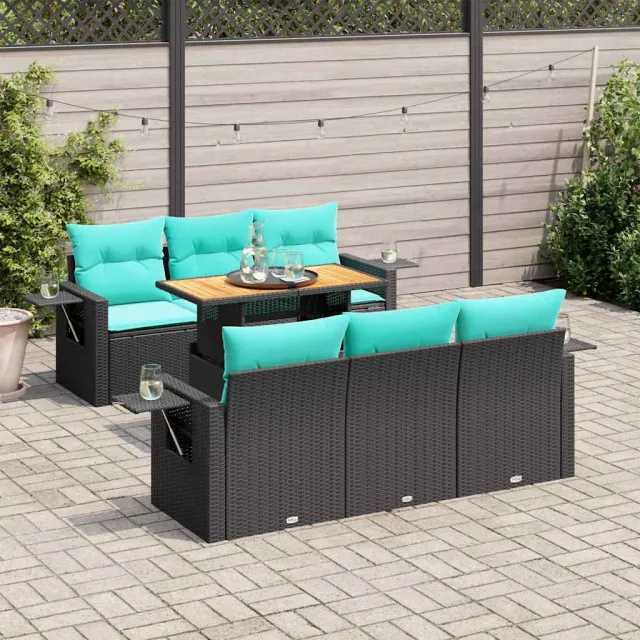 vidaXL 7-delige Loungeset met kussens poly rattan zwart, foto 2