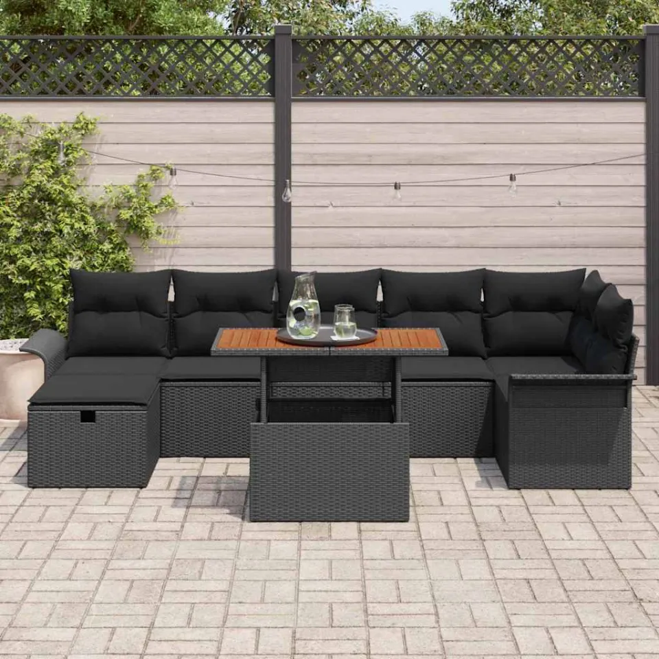 vidaXL Tuinbankenset 8 st Zwart poly rattan, foto 3