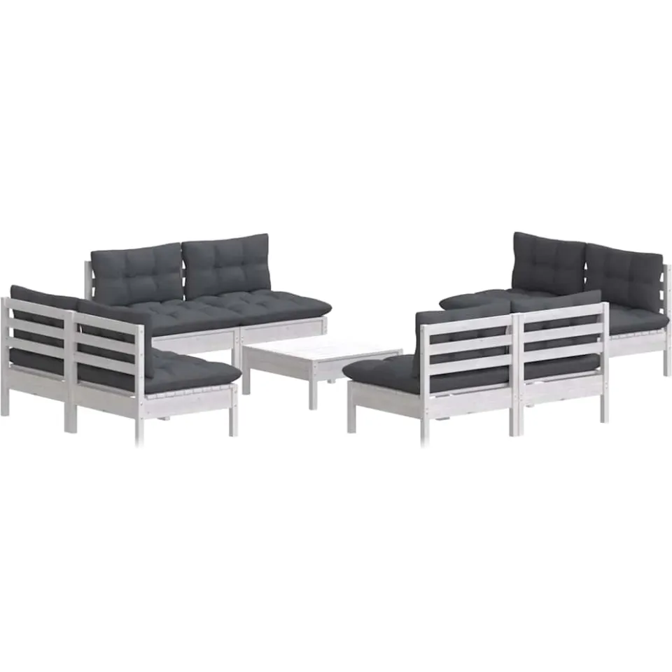 vidaXL 9-delige Loungeset met antracietkleurige kussens grenenhout Wit
