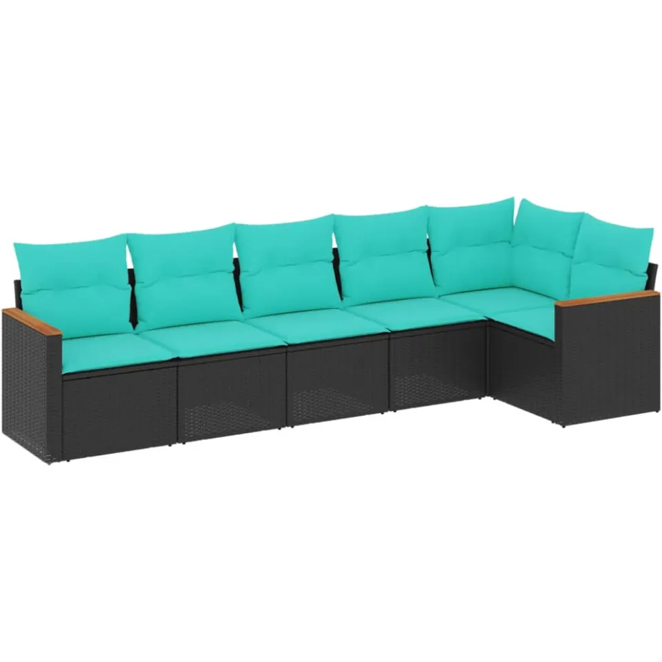 vidaXL 6-delige tuinbankset met kussens van zwart polyrotan, foto 3