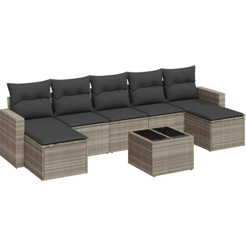 vidaXL 8-delige Loungeset met kussens poly rattan lichtgrijs