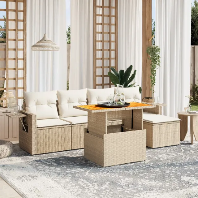 vidaXL 6-delige Loungeset met kussens poly rattan beige, foto 2