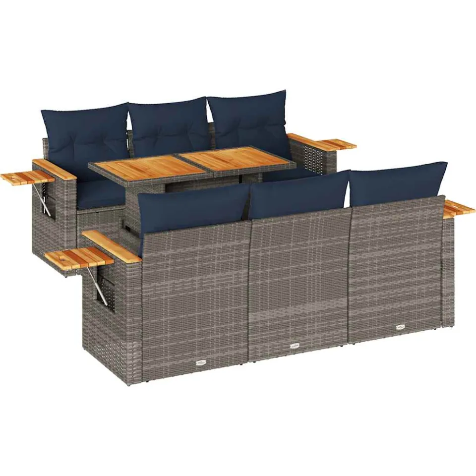 vidaXL 7-delige Loungeset met kussens poly rattan grijs, foto 3