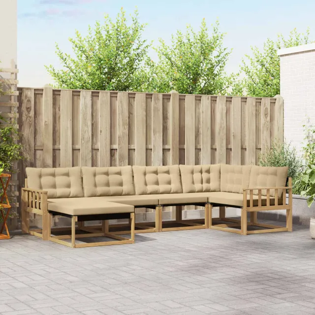 vidaXL Buiten bankenset 6 st Wit en Beige Massief Acaciahout