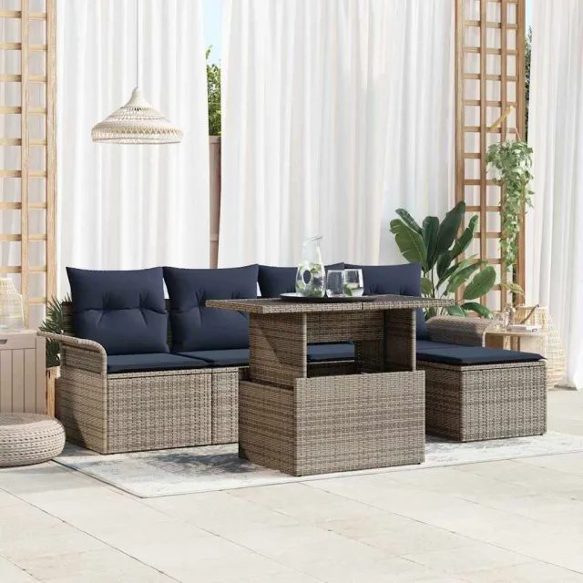 vidaXL Tuin Sofa Set 6 st Grijs poly rattan, foto 2