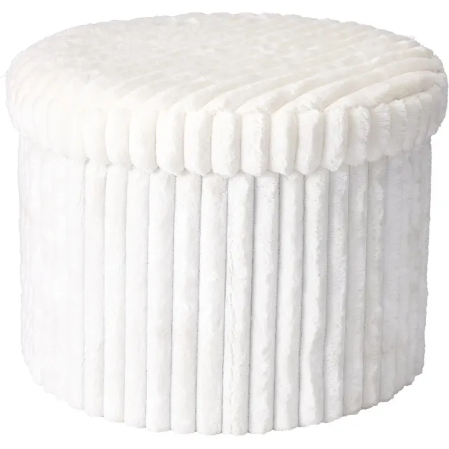 Storagesolutions Ronde poef met opbergruimte, opvouwbaar, wit, Ø 43 cm x 32,5 cm
