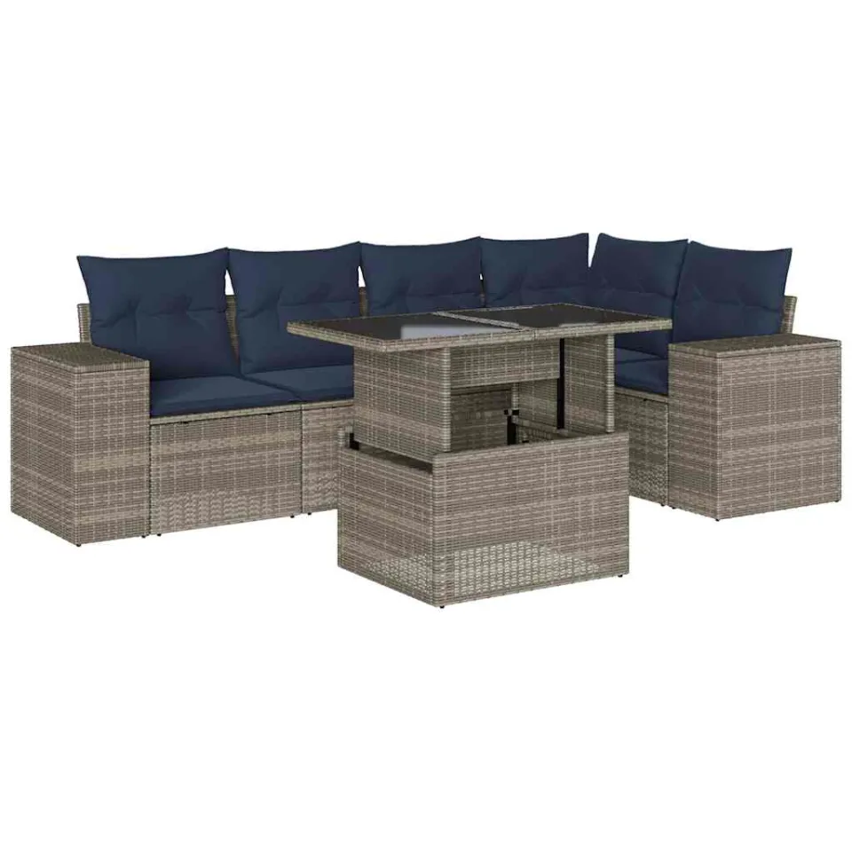 vidaXL 6-delige tuinbankset met kussens, grijs polyrotan, foto 3