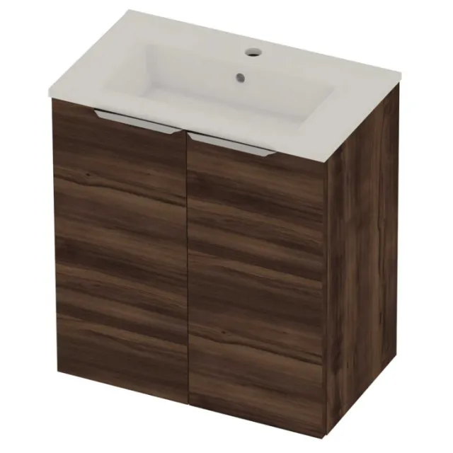 Basic-Line Tiny 36 Badmeubelset Porselein 1 Kraangat Voor Grepen 60x36x67 cm Barista Oak Glans Wit