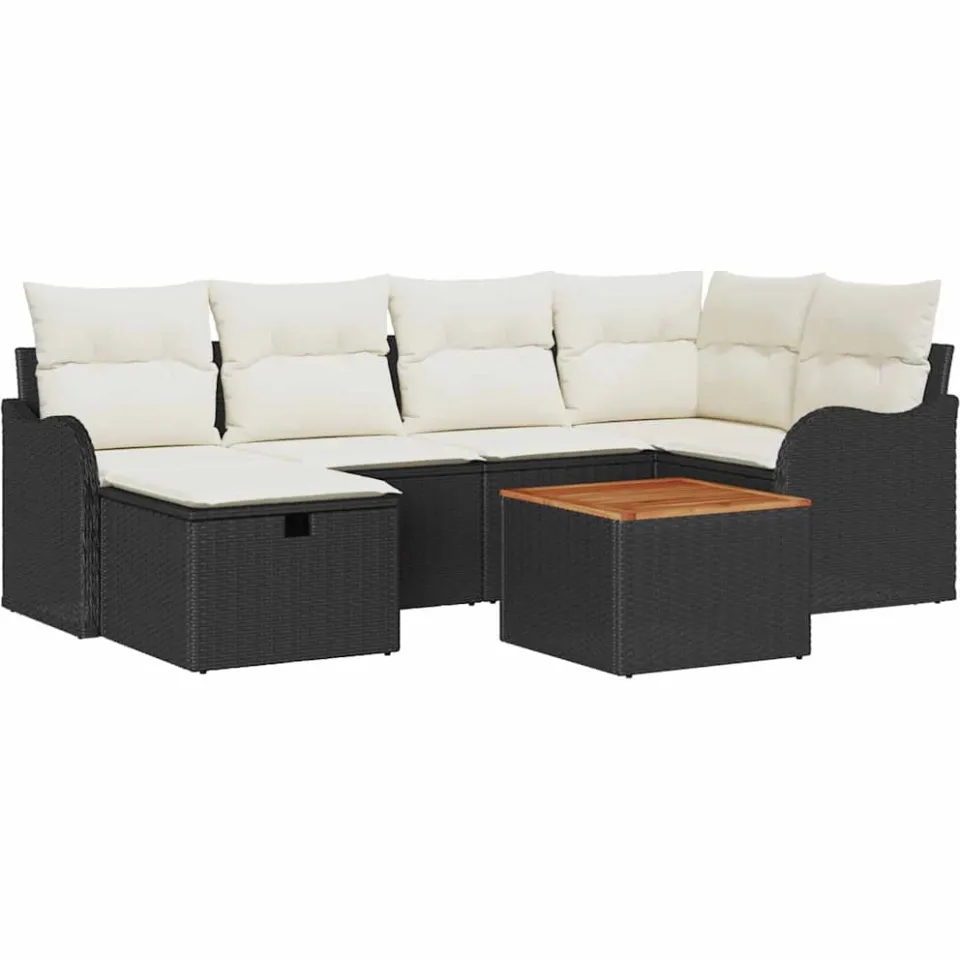 vidaXL Tuinbankenset 7 st Zwart poly rattan