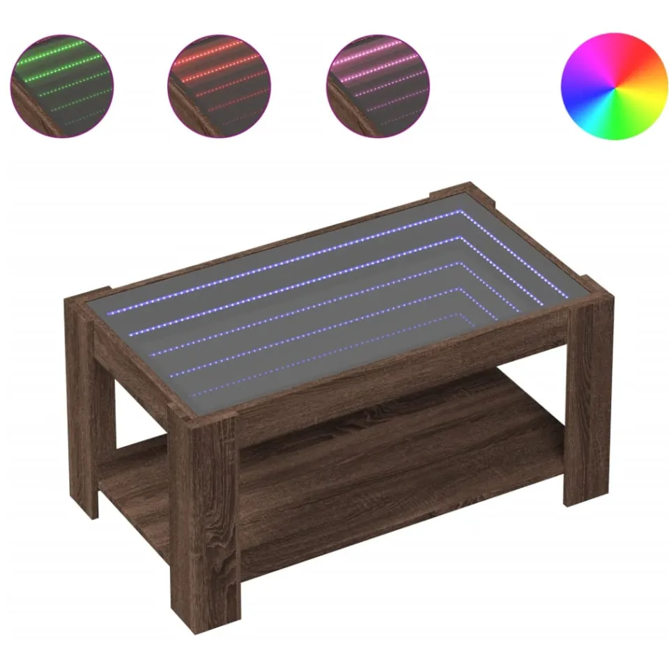 vidaXL Salontafel met LED 93x53x45 cm bewerkt hout bruin eikenkleur, foto 4