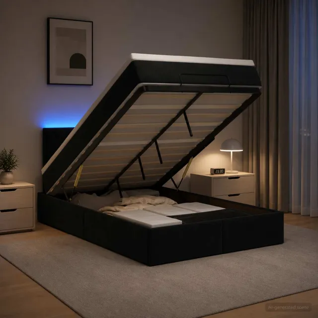 vidaXL Ottoman Bed met Matrassen en LED Zwart 120 x 190 cm fluweel