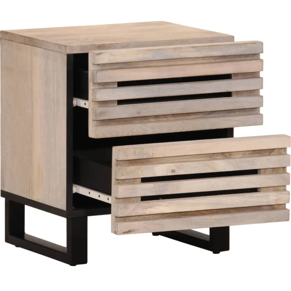 vidaXL Nachtkastjes 2 st 40x34x46 cm massief gebleekt mangohout bruin, foto 4