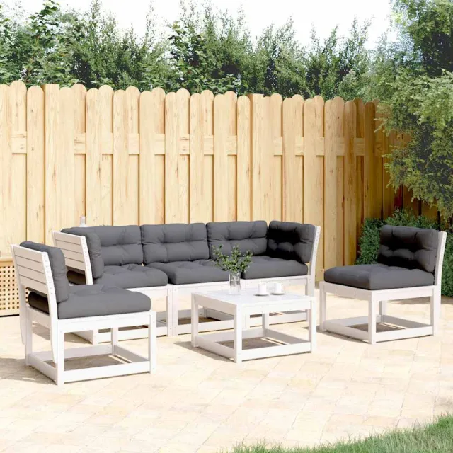 vidaXL 5-delige Loungeset met kussens massief grenenhout wit, foto 2