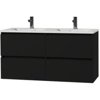 Tiger Wastafelonderkast Loft 120cm - Zwart Mat - Met 4 Lades - Met Hoogglans Witte Wastafel
