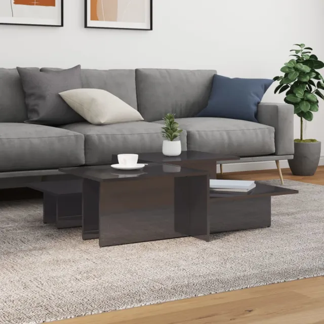 vidaXL Salontafels 2 st bewerkt hout hoogglans grijs