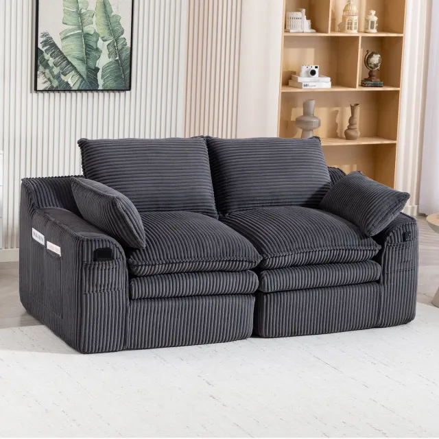 Wishdor 2-Zitsbank - Zijvakken En Kussens - Voor Woonkamer Of Kantoor - Cord - Donkergrijs - 191 x 94 x 85 cm