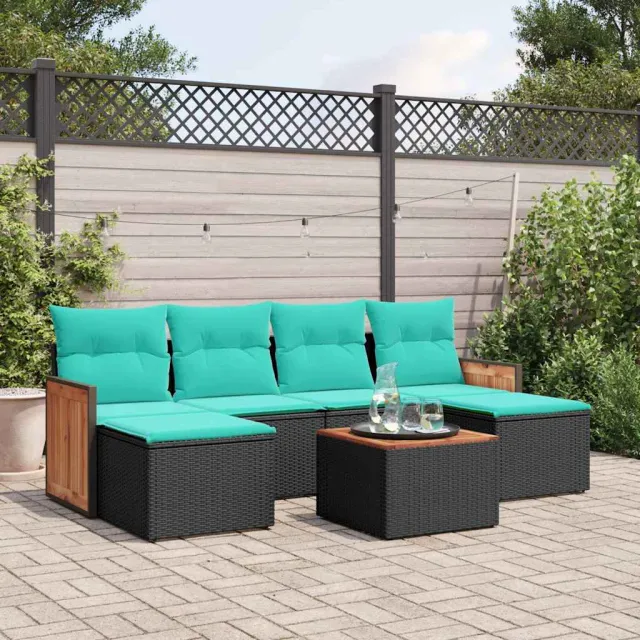 vidaXL 7-delige tuinbankset met kussens van zwart polyrotan, foto 2