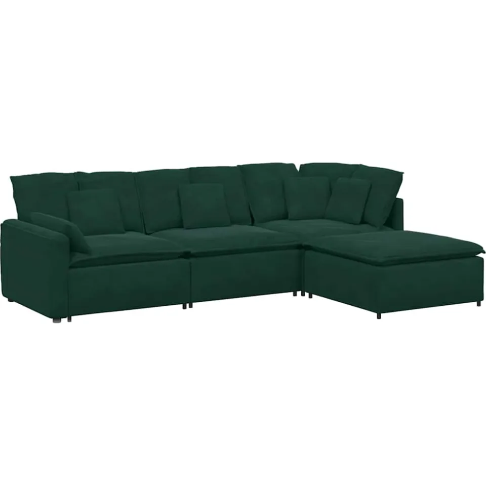 vidaXL Modulaire bank met voetenbank en kussens fluweel donkergroen groen, foto 3