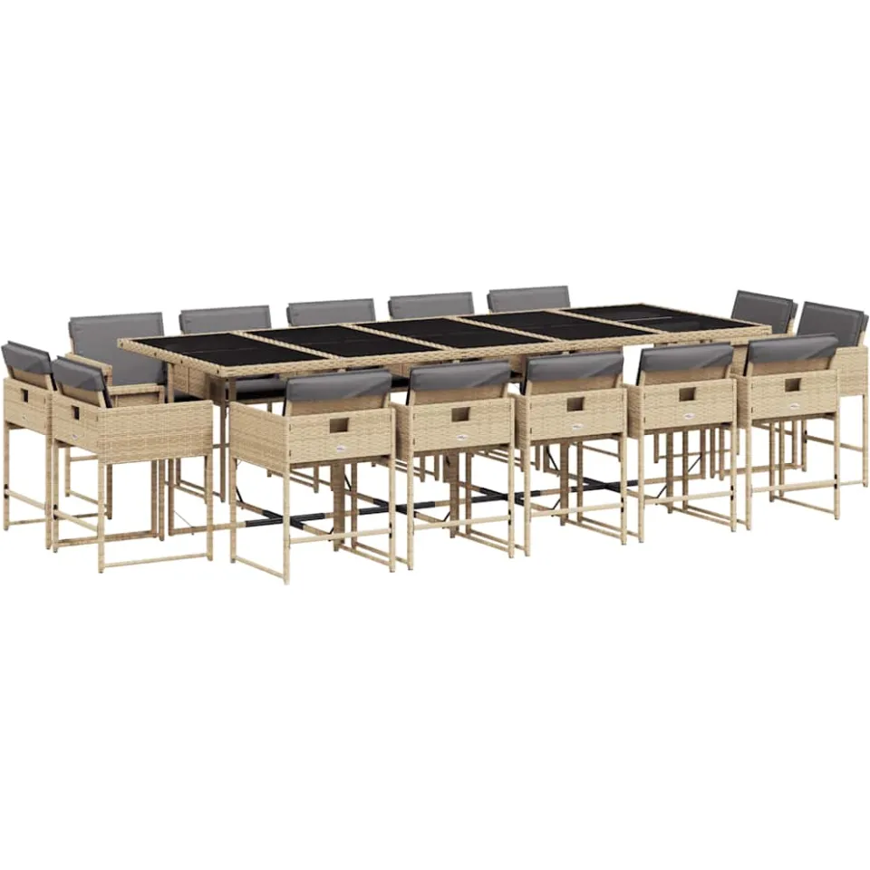 vidaXL 15-delige Tuinset met kussens poly rattan gemengd beige, foto 3