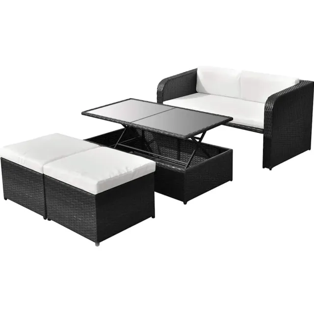 vidaXL 4-delige Loungeset met kussens poly rattan zwart