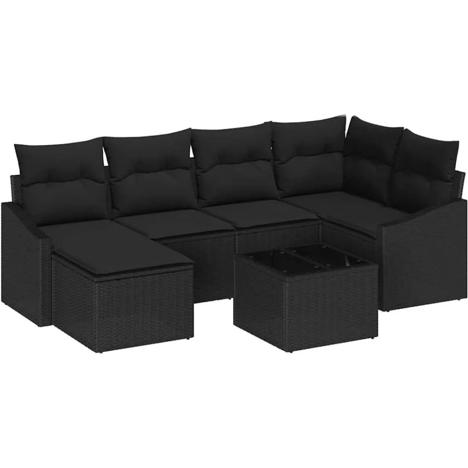 vidaXL Tuin Eetset 7 st Zwart Poly Rattan en Poedergecoat Staal