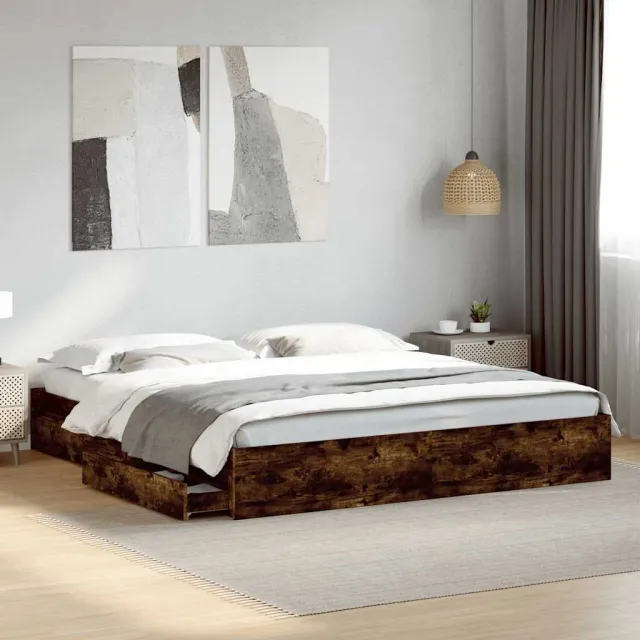 vidaXL Bedframe met lades bewerkt hout gerookt eikenkleurig 180x200 cm Bruin
