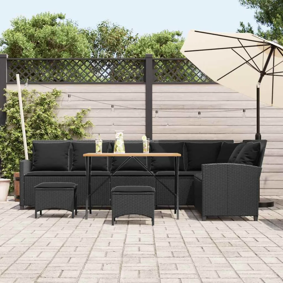 vidaXL 4-delige Tuinbankstel met kussens L-vormig poly rattan zwart, foto 3