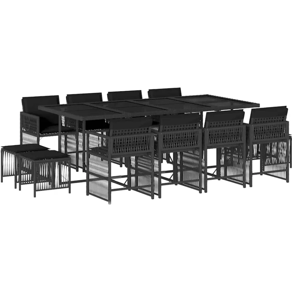 vidaXL 13-delige Tuinset met kussens poly rattan zwart, foto 3