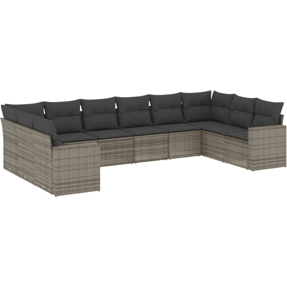 vidaXL 10-delige Loungeset met kussens poly rattan grijs, foto 3