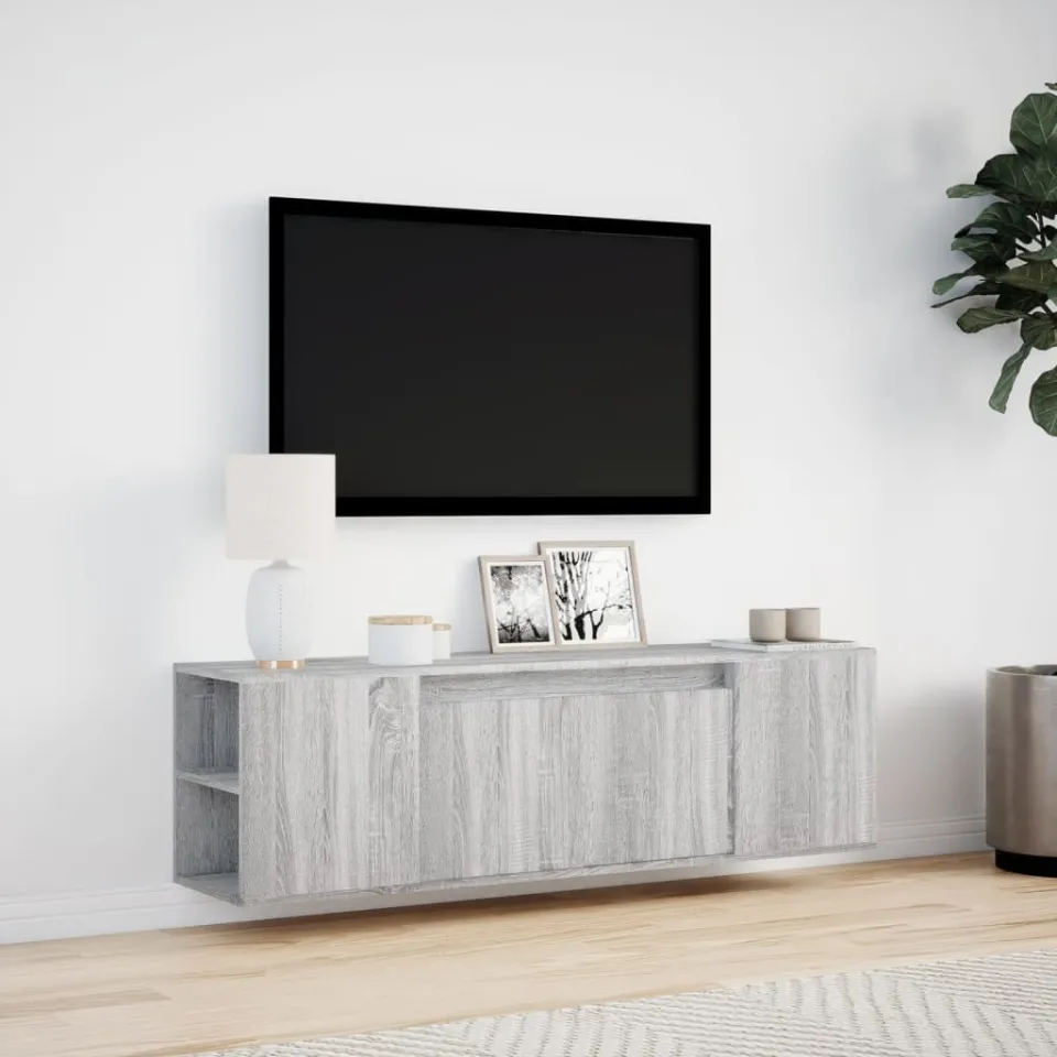 vidaXL Tv-wandmeubel met LED-verlichting 135x31x39,5 cm grijs sonoma, foto 2