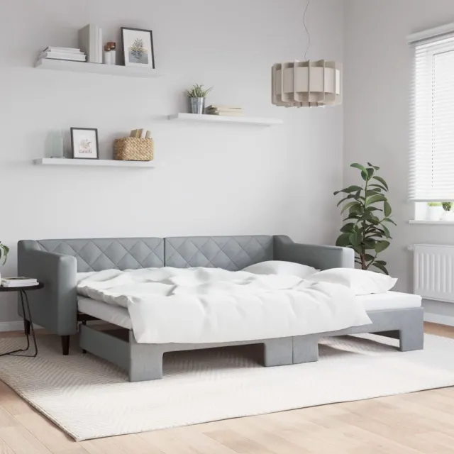 vidaXL Slaapbank met onderschuifbed 90x200 cm stof lichtgrijs
