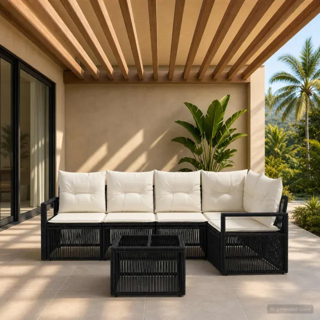 vidaXL Tuinbankenset 6 st Zwart poly rattan, foto 2