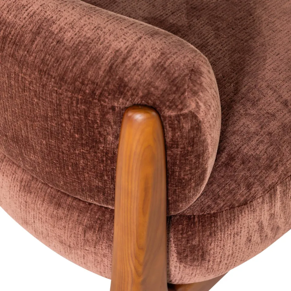 WOOOD Runi Fauteuil - Hout/Velvet - Paars/Bruin - 69x64x72, foto 6