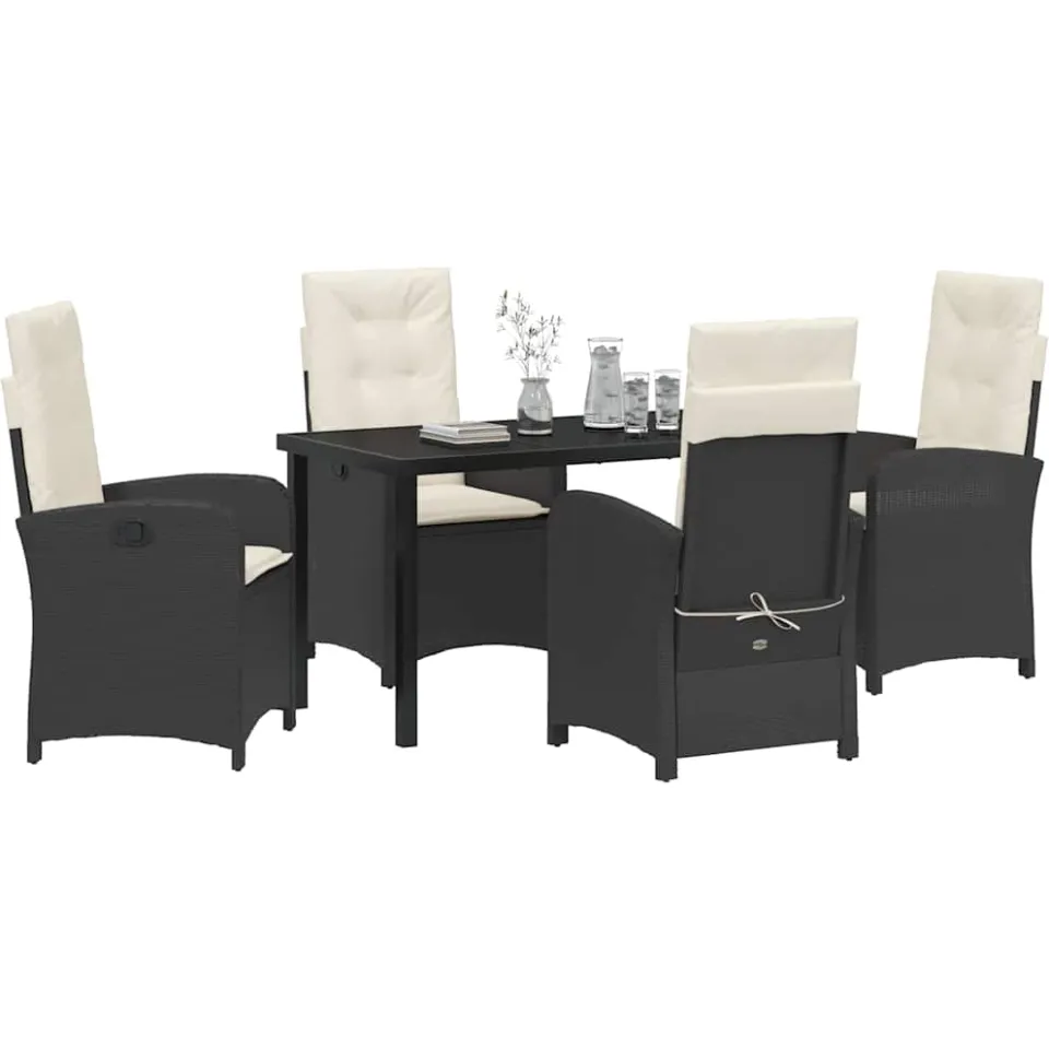 vidaXL Tuin eettafelset 5 st Zwart poly rattan, foto 2