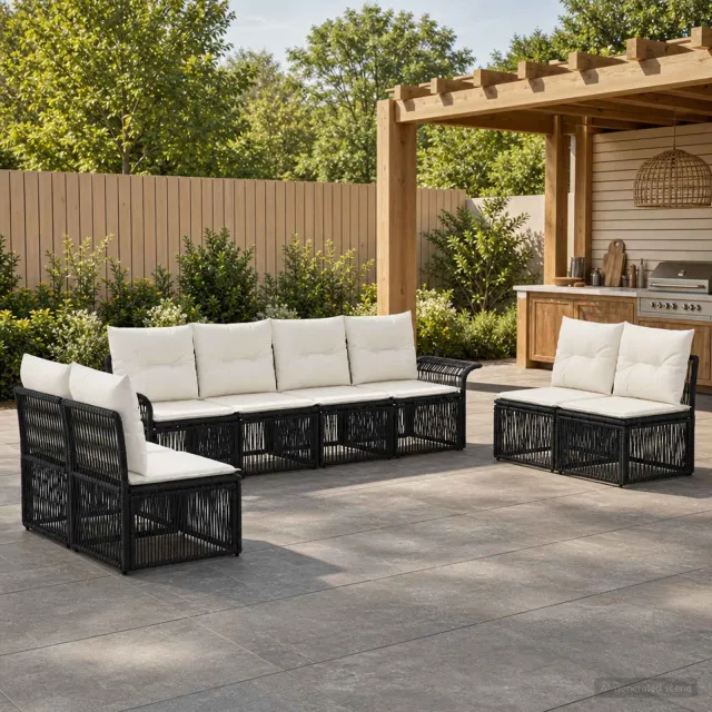 vidaXL Tuinbankenset 8 st 8-zits Zwart poly rattan, foto 2