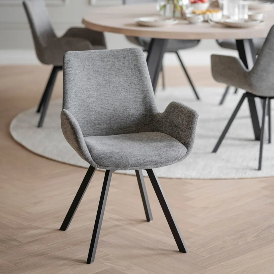 Rowico Home Norwell draaibare eetkamerstoel grijs - zwart onderstel, foto 4