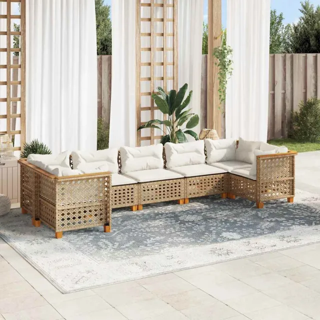 vidaXL 7-delige Loungeset met kussens poly rattan beige, foto 2
