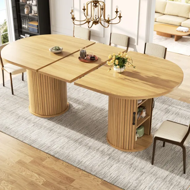 FloraGrace Eettafel - Uitschuifbaar Met Verborgen Opbergruimte - Voor Keuken En Eethoek - MDF - 149,8-189,7x80x75 Cm - Naturel