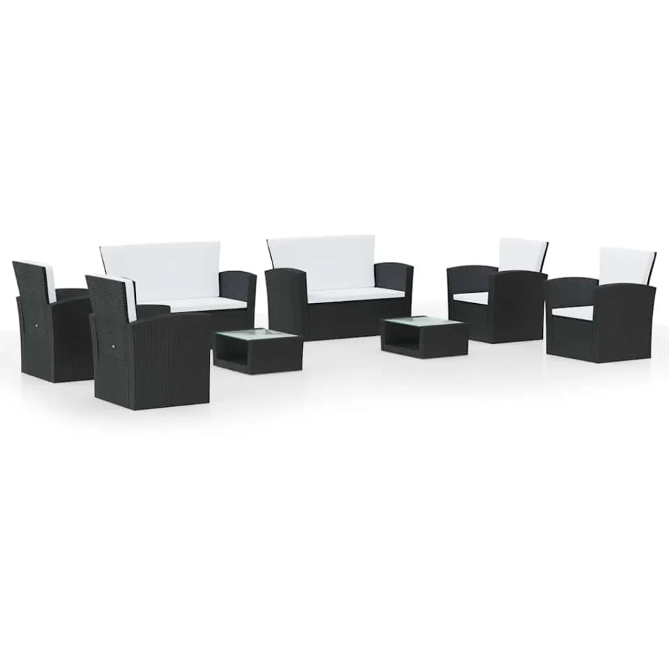 vidaXL 8-delige Loungeset met kussens poly rattan zwart, foto 3