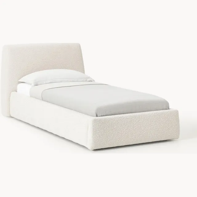 Westwing Collection Bouclé eenpersoonsbed Cloud met opbergruimte Wit
