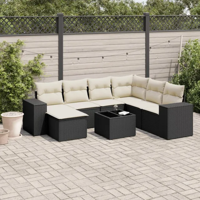 vidaXL 8-delige Loungeset met kussens poly rattan zwart, foto 2