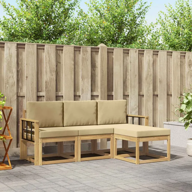 vidaXL Buiten bankenset 4 st Wit en Beige 189.5 x 122.5 x 73 cm