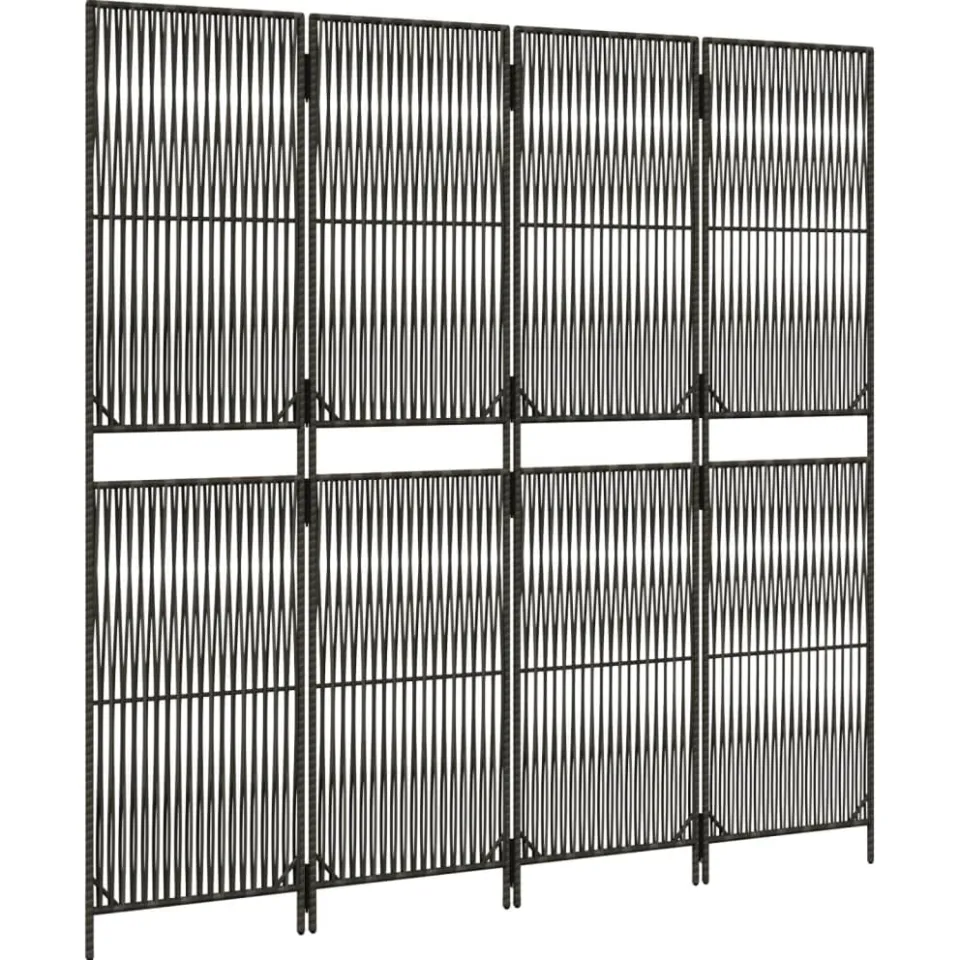vidaXL Kamerscherm 4 panelen poly rattan grijs, foto 4