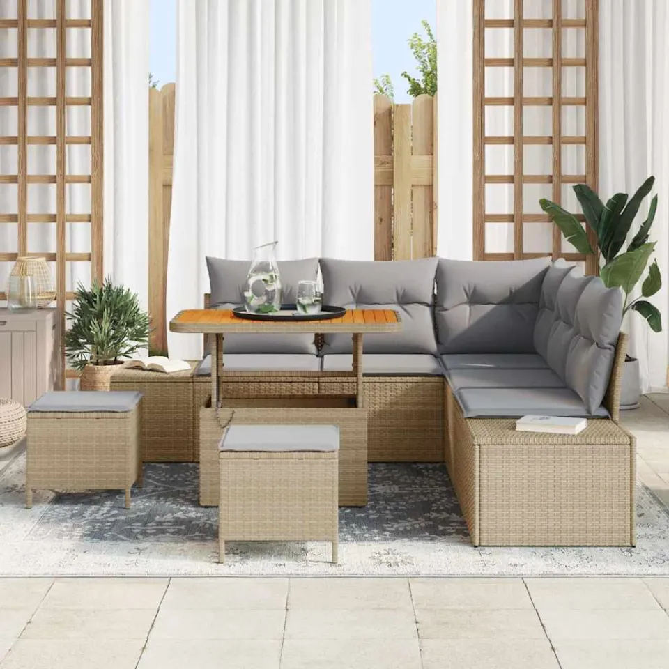 vidaXL Tuinbankenset 8 st Beige Poly riet, foto 3