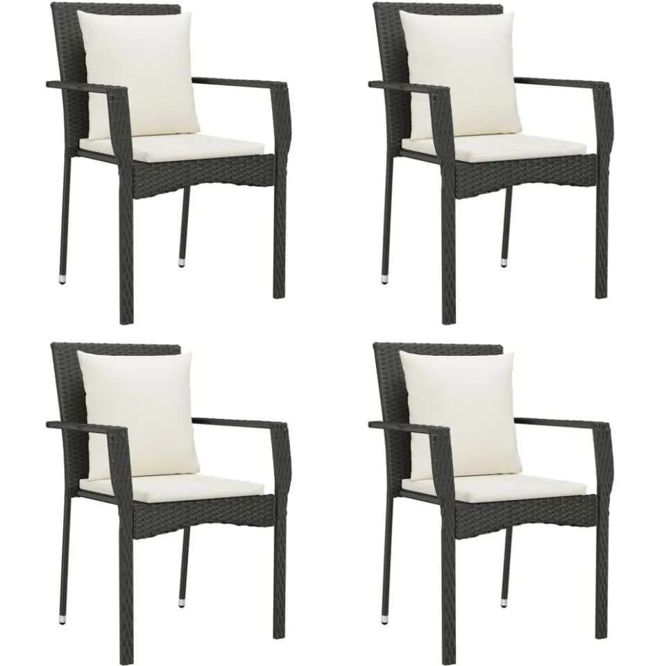vidaXL Tuinstoelen 4 st met kussens poly rattan zwart, foto 3