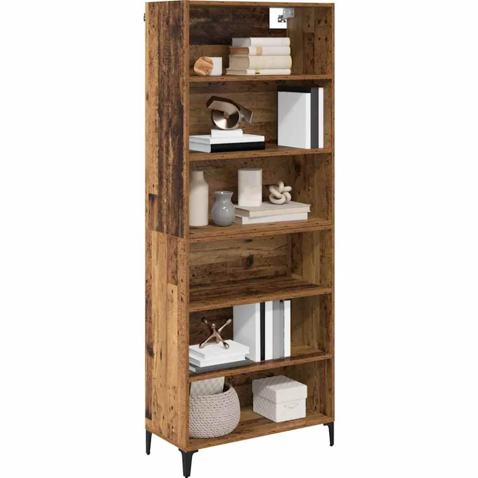 vidaXL Hoge kast Oud Hout 69,5 x 34 x 180 cm Bewerkt hout Bruin