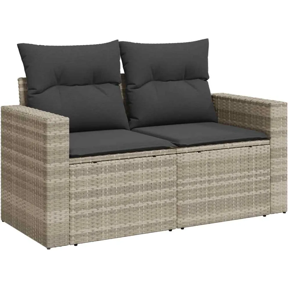 vidaXL 10-delige Loungeset met kussens poly rattan lichtgrijs
